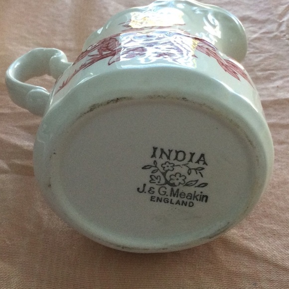 J & G Meakin India Vintage Creamer & Covered Sugar Bowl Classic pink & White - Picture 9 of 9